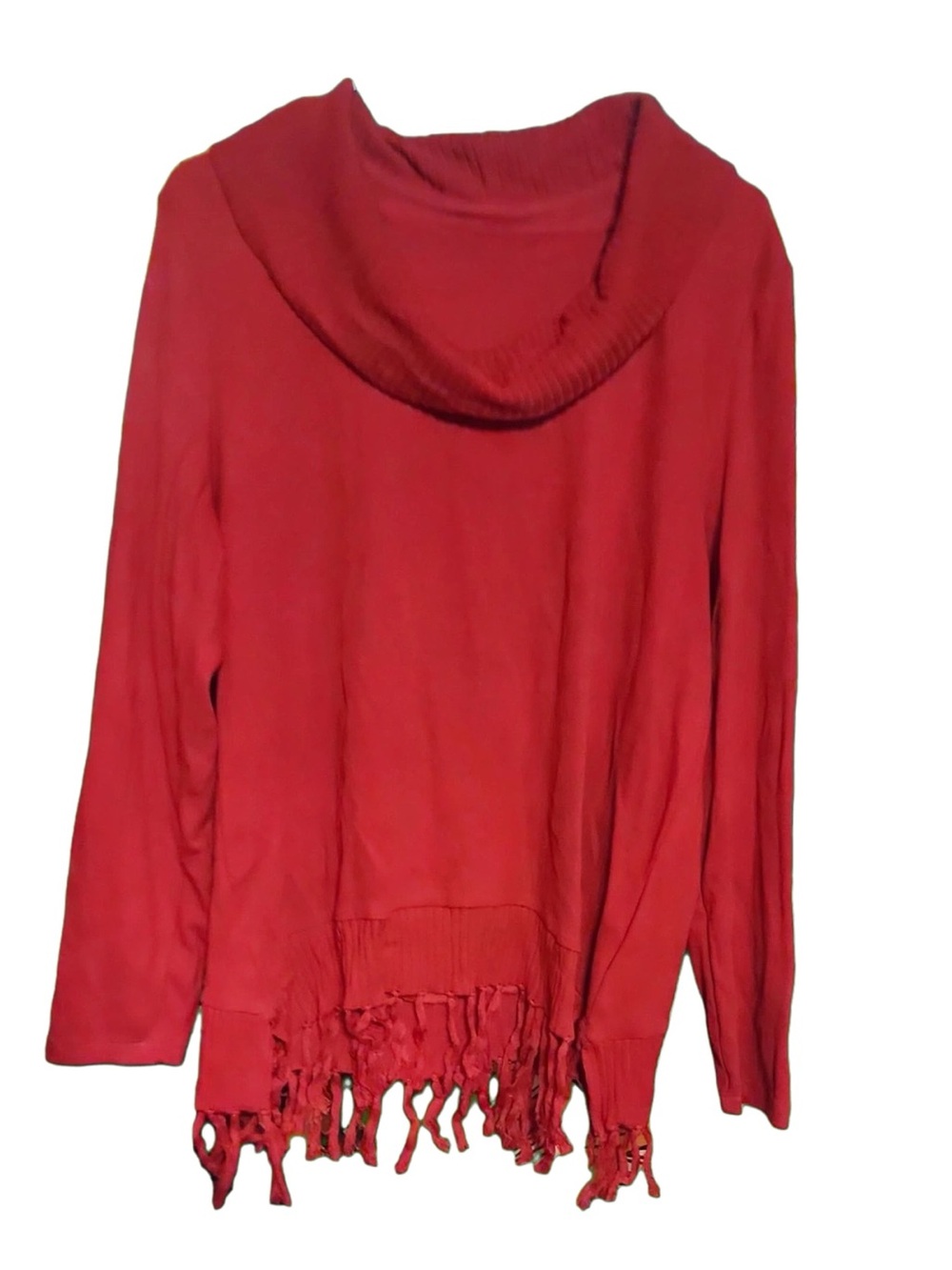 Rafaella Red Cowl Neck Fringe Hem Sweater